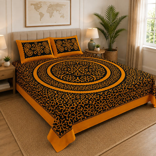 Jumbo King Size Block Print Bedsheet Set