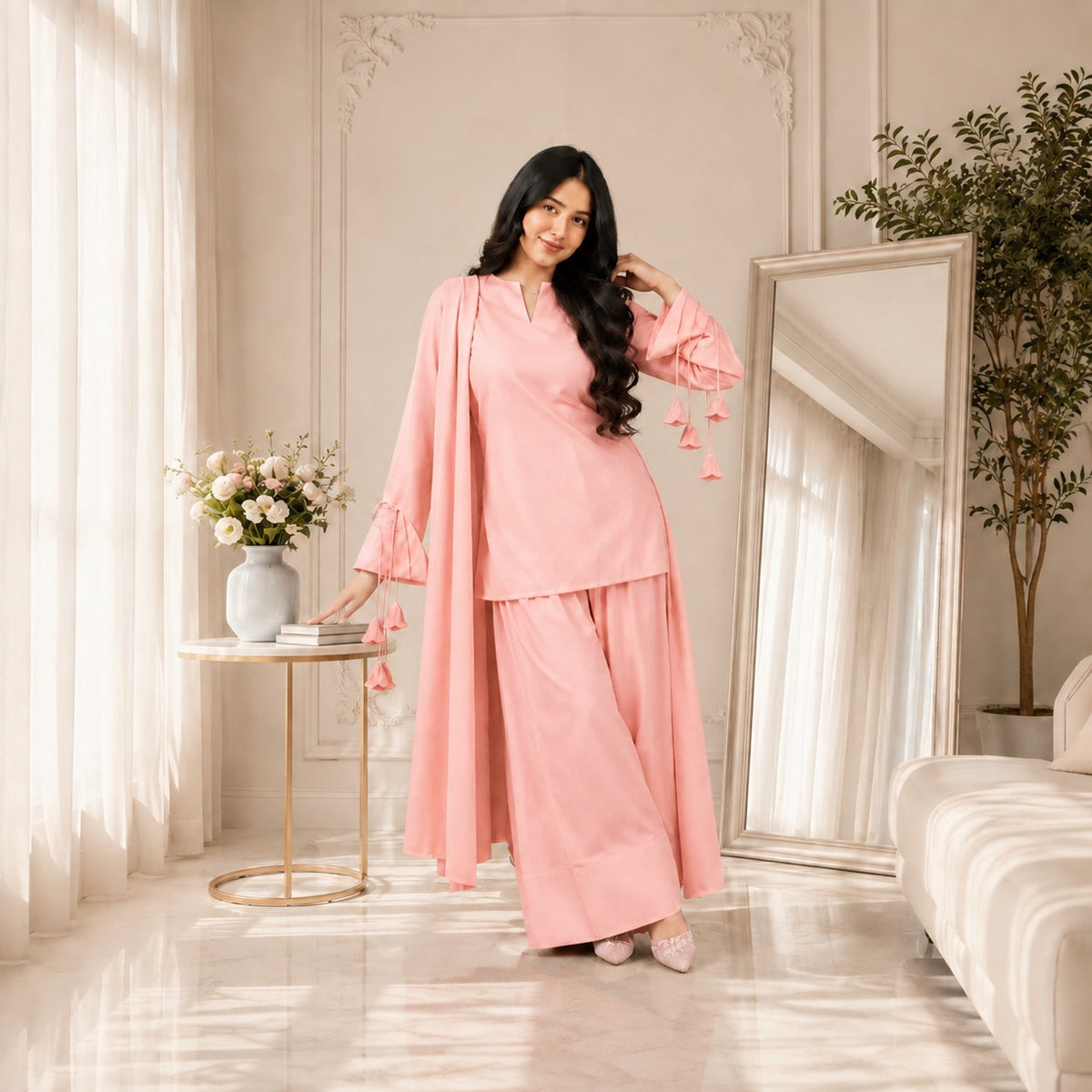 Pankhuri Linen Short Shirt & Farshi Shalwar 3PC Suit