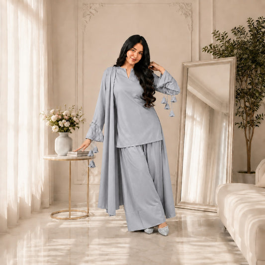 Pankhuri Linen Short Shirt & Farshi Shalwar 3PC Suit