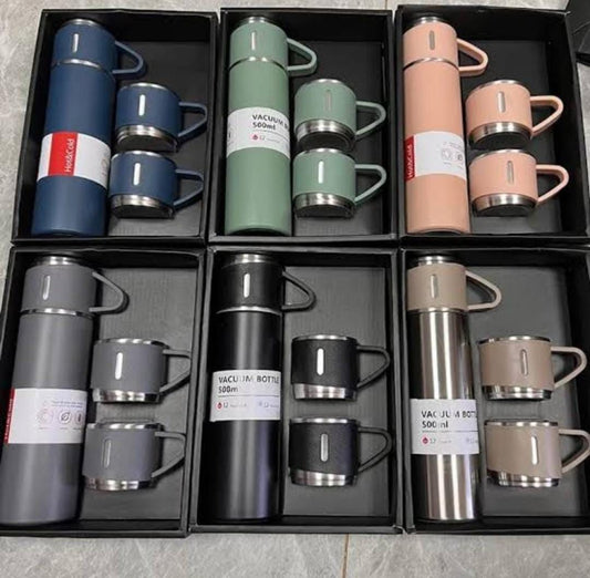 3 Cup Double-Layer Stainless Steel Vacuum Flask Set
