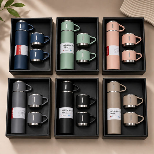 3-Cup Stainless Steel Vacuum Flask Set