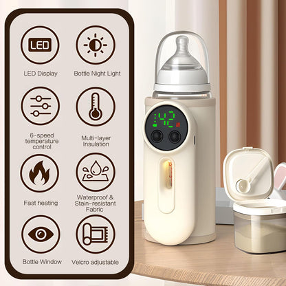 Portable Bottle Warmer for Travel, Upgraded Baby Milk Warmer for Breastmilk or Formula, Bottle Warmer On The Go with Milk Volume Window, 6 Temperature Control