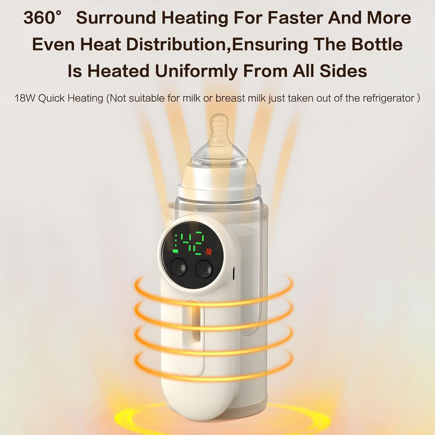Portable Bottle Warmer for Travel, Upgraded Baby Milk Warmer for Breastmilk or Formula, Bottle Warmer On The Go with Milk Volume Window, 6 Temperature Control