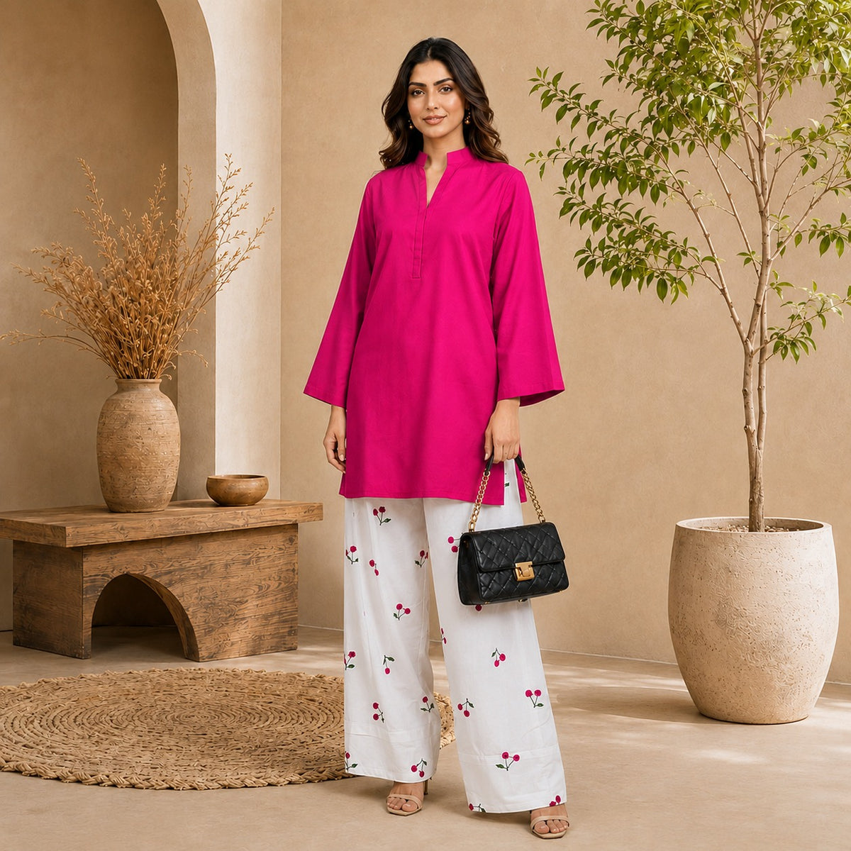 Cherry Printed Farshi Shalwar 2PC Cotton Suit