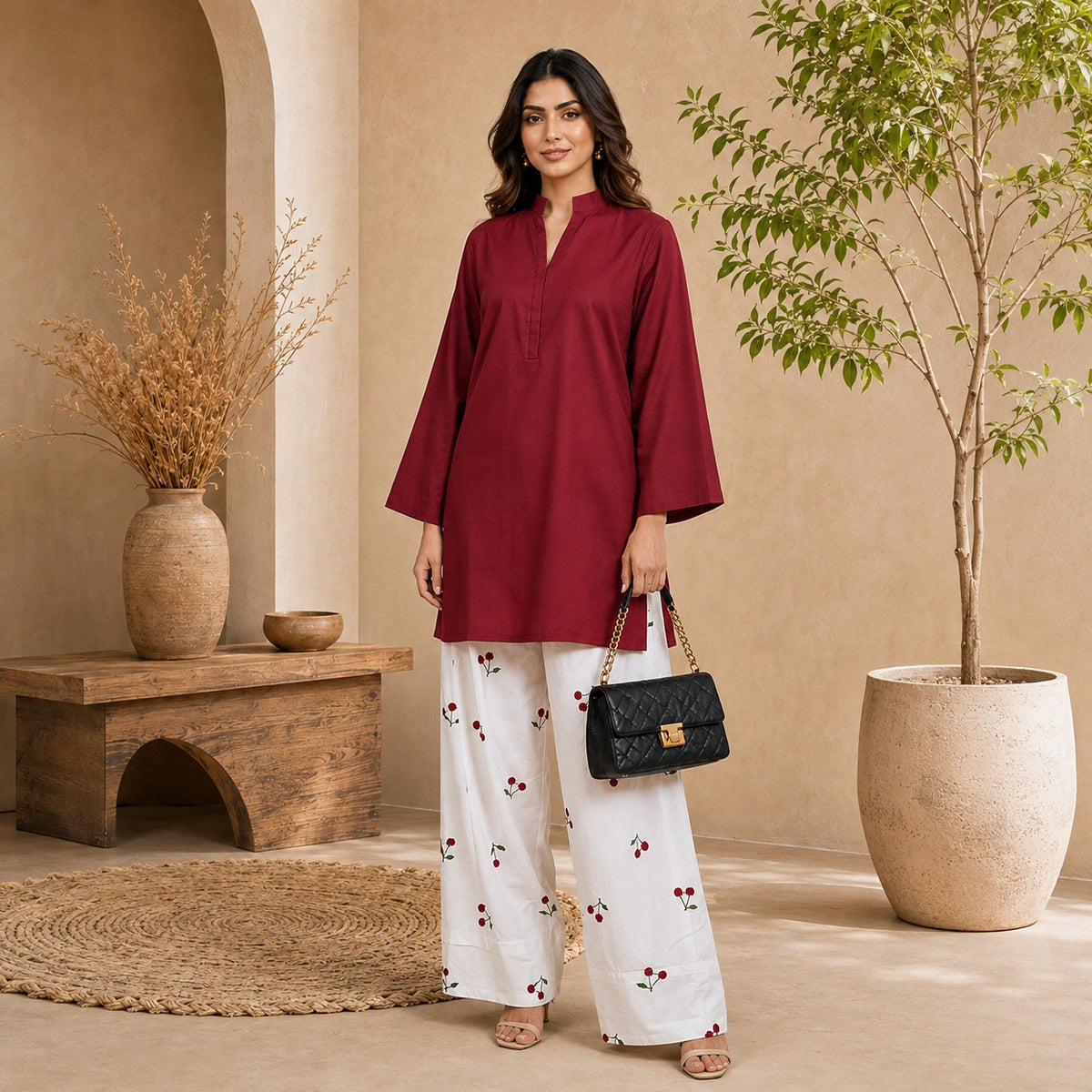 Cherry Printed Farshi Shalwar 2PC Cotton Suit