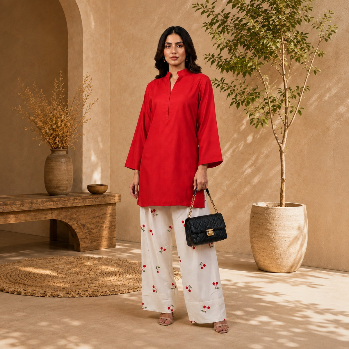 Cherry Printed Farshi Shalwar 2PC Cotton Suit