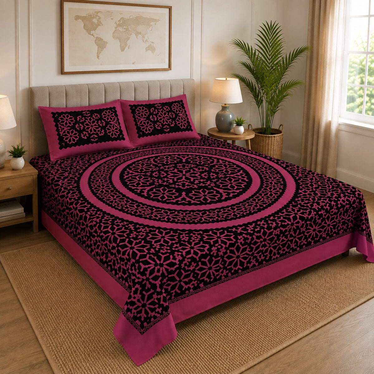 Jumbo King Size Block Print Bedsheet Set