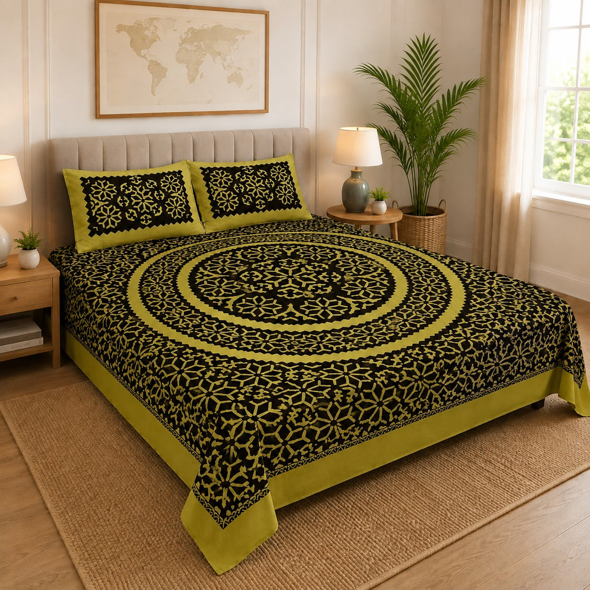 Jumbo King Size Block Print Bedsheet Set