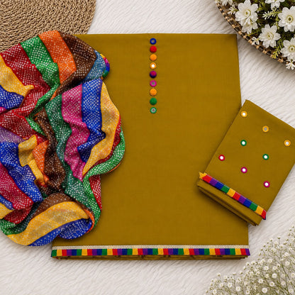 Unstitched Lawn Cotton 3PC Sitara Work & Chunri Dupatta
