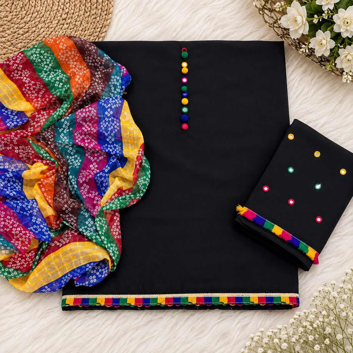 Unstitched Lawn Cotton 3PC Sitara Work & Chunri Dupatta