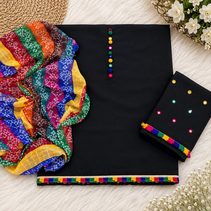 Unstitched Lawn Cotton 3PC Sitara Work & Chunri Dupatta
