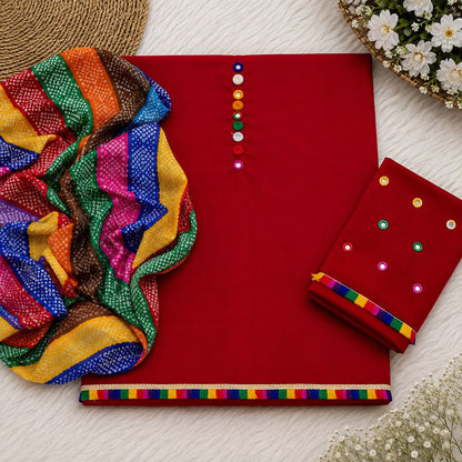 Unstitched Lawn Cotton 3PC Sitara Work & Chunri Dupatta