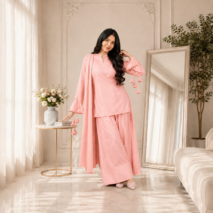 Pankhuri Linen Short Shirt & Farshi Shalwar 3PC Suit
