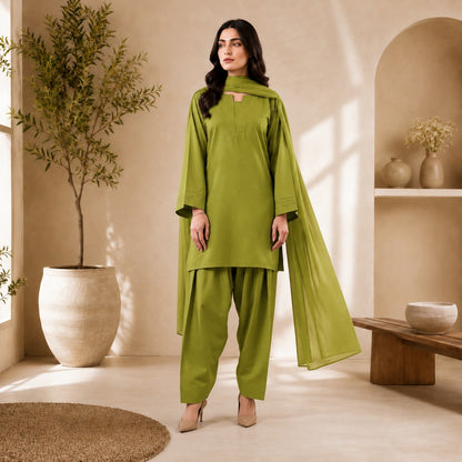 Pintex Sleeves & Farshi Shalwar 3PC Cotton Suit