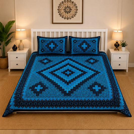 King Size Block Print Cotton Bedsheet Set