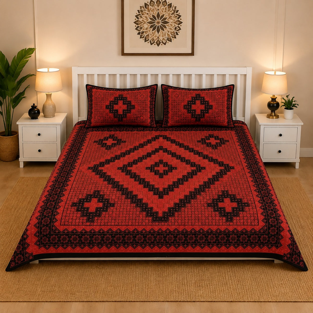 King Size Block Print Cotton Bedsheet Set