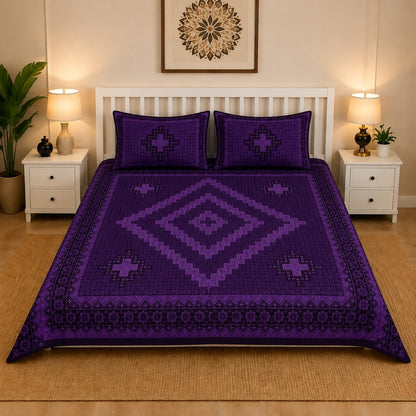 King Size Block Print Cotton Bedsheet Set