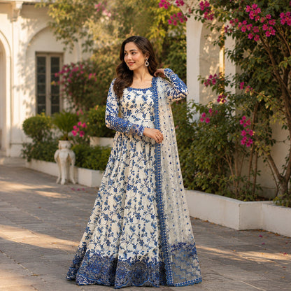 Printed Maxi 3-Piece Dress with Lace Dupatta
