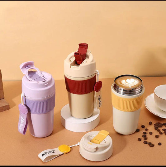 510ml 2-in-1 Stainless Steel Coffee & Tea Travel Mug | 304 SUS with Straw + Sipper & Silicone Grip