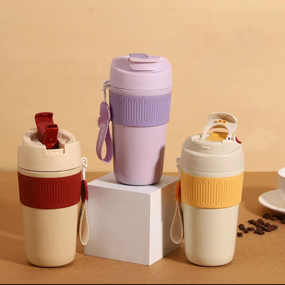 510ml 2-in-1 Stainless Steel Coffee & Tea Travel Mug | 304 SUS with Straw + Sipper & Silicone Grip