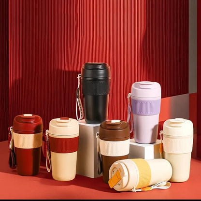 510ml 2-in-1 Stainless Steel Coffee & Tea Travel Mug | 304 SUS with Straw + Sipper & Silicone Grip