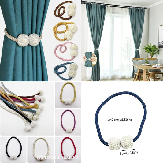 Pair of Magnetic Pearl Curtain Holdbacks – Curtain Tiebacks Rope