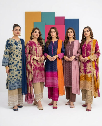 Soft Cotton Tie & Dye 2-Piece Embroidered Dress – Shirt with Trouser