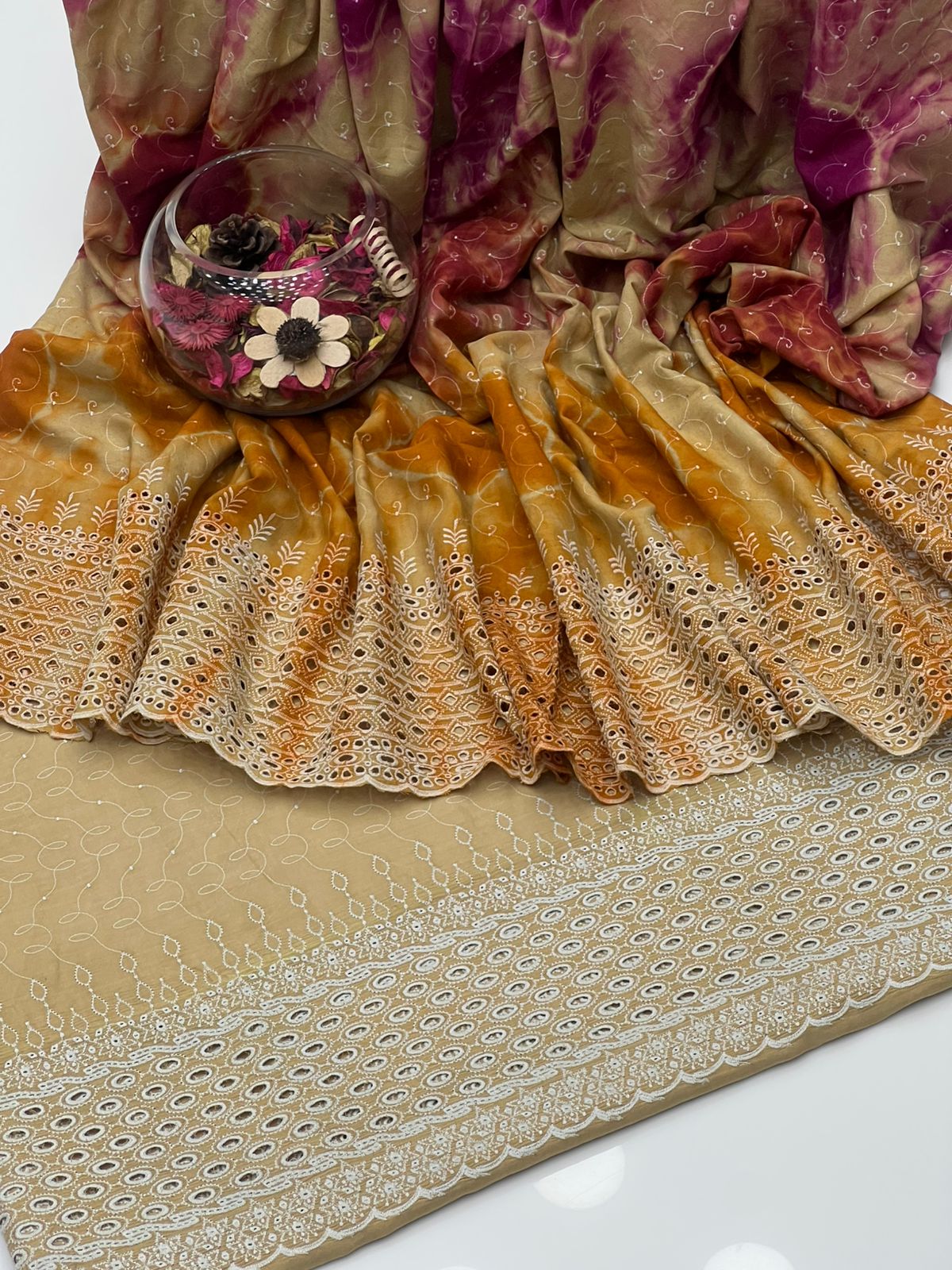 Soft Cotton Tie & Dye 2-Piece Embroidered Dress – Shirt with Trouser