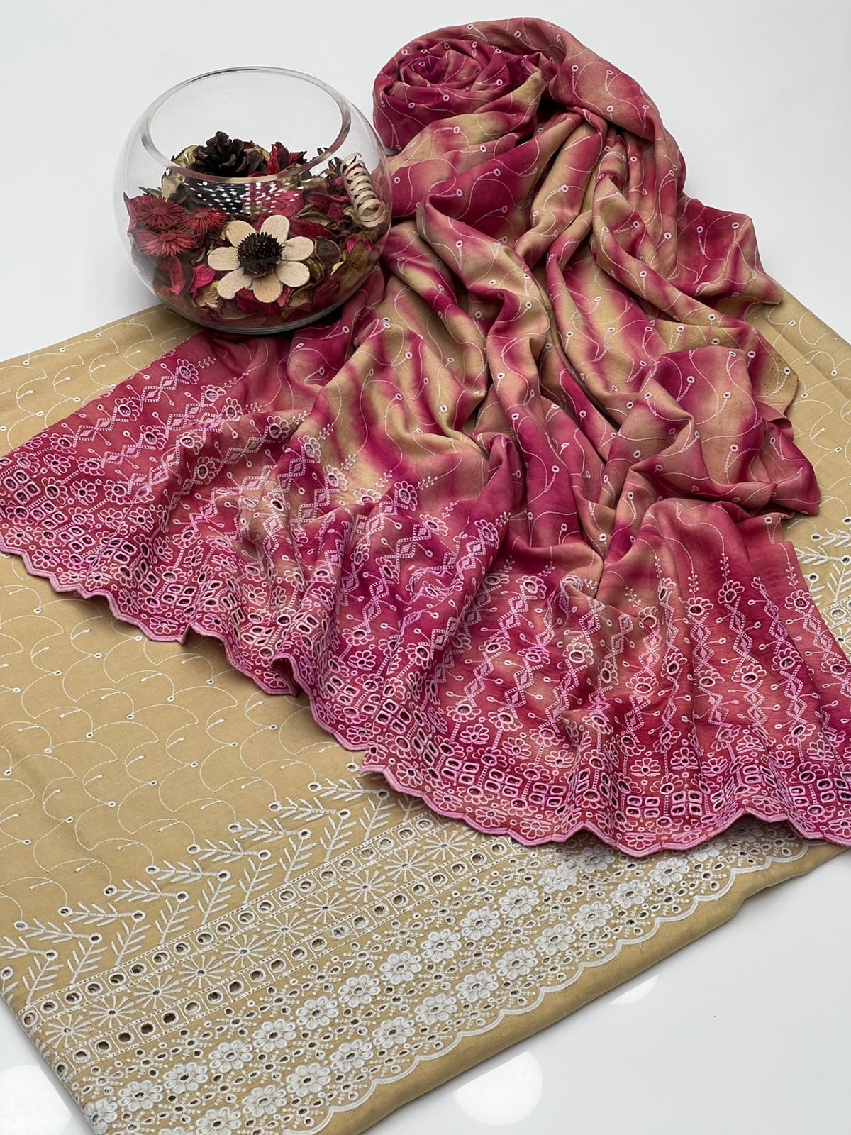 Soft Cotton Tie & Dye 2-Piece Embroidered Dress – Shirt with Trouser