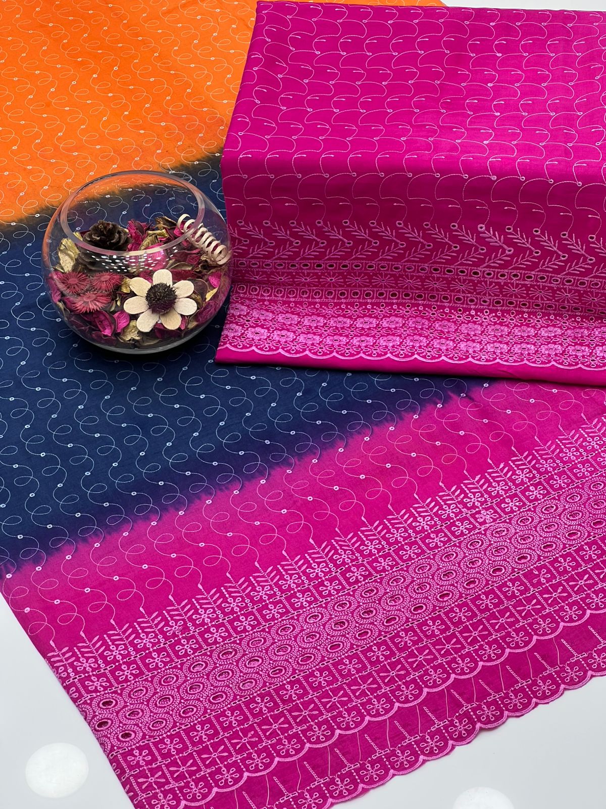 Soft Cotton Tie & Dye 2-Piece Embroidered Dress – Shirt with Trouser