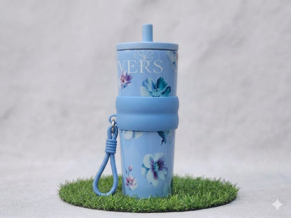 Stainless Steel Premium Insulated Floral Tumbler with Straw & Carry Band