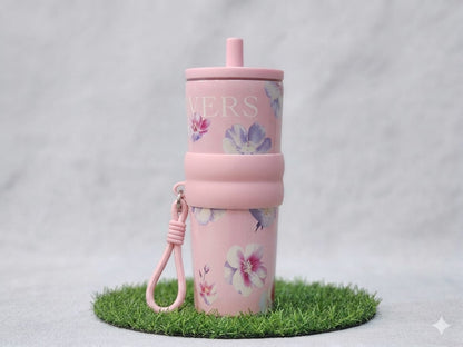Stainless Steel Premium Insulated Floral Tumbler with Straw & Carry Band