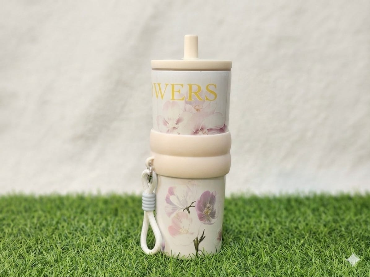 Stainless Steel Premium Insulated Floral Tumbler with Straw & Carry Band
