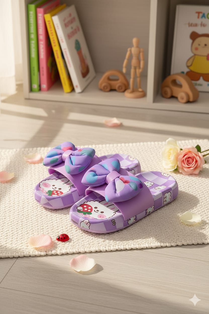 Imported Kids Bow Style Sliders – Premium Quality, Sizes 24–35 (Ages 3–10)