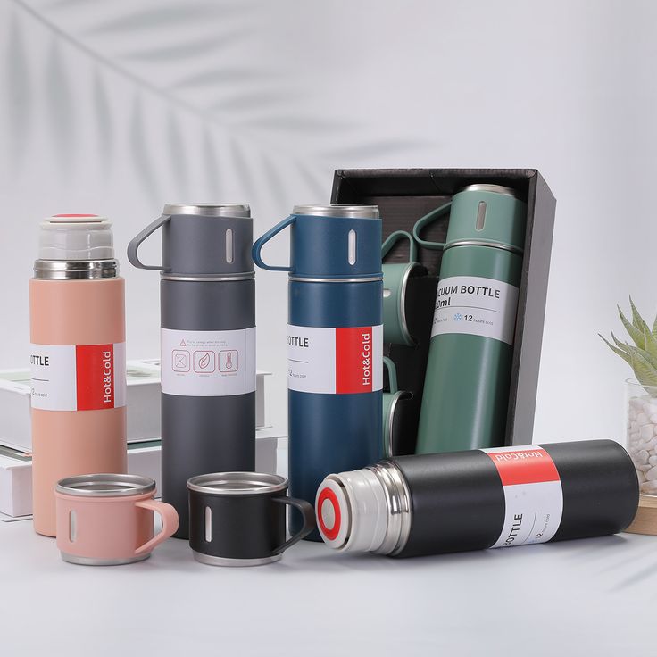 3 Cup Double-Layer Stainless Steel Vacuum Flask Set