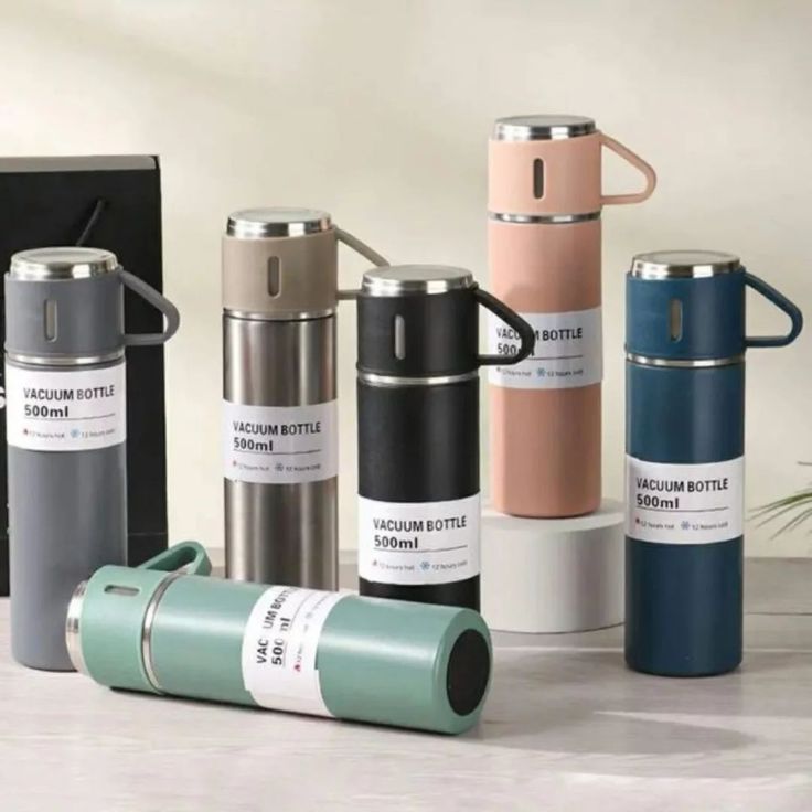 3 Cup Double-Layer Stainless Steel Vacuum Flask Set