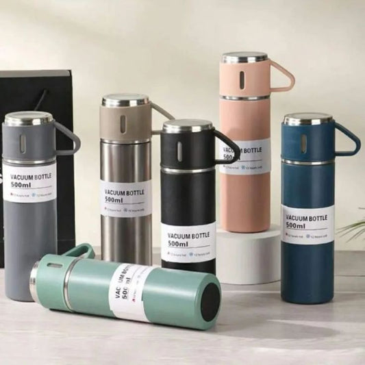 3 Cup Double-Layer Stainless Steel Vacuum Flask Set