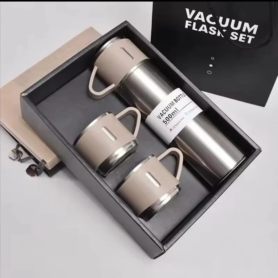 3 Cup Double-Layer Stainless Steel Vacuum Flask Set