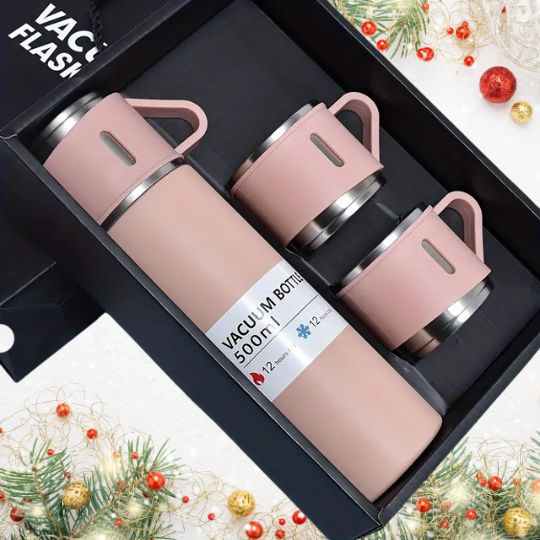 3 Cup Double-Layer Stainless Steel Vacuum Flask Set