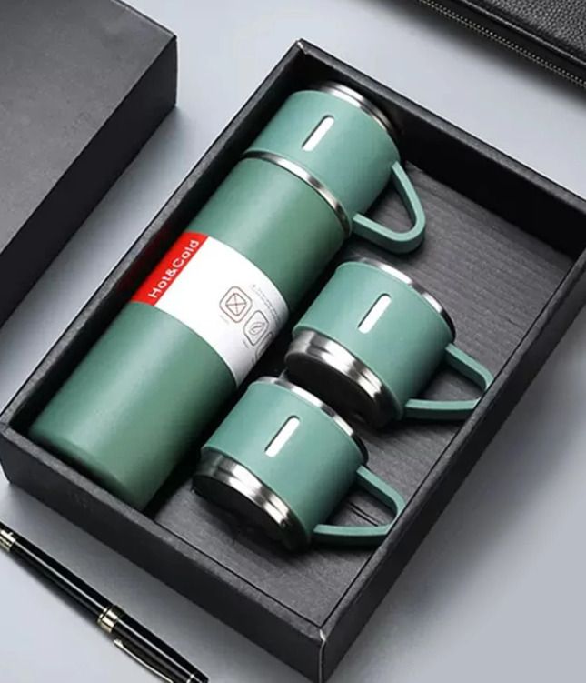 3 Cup Double-Layer Stainless Steel Vacuum Flask Set