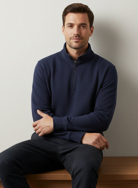 Export Leftover Fleece Quarter zip Unisex  Sweatshirt  Blue Color  Export Quality
