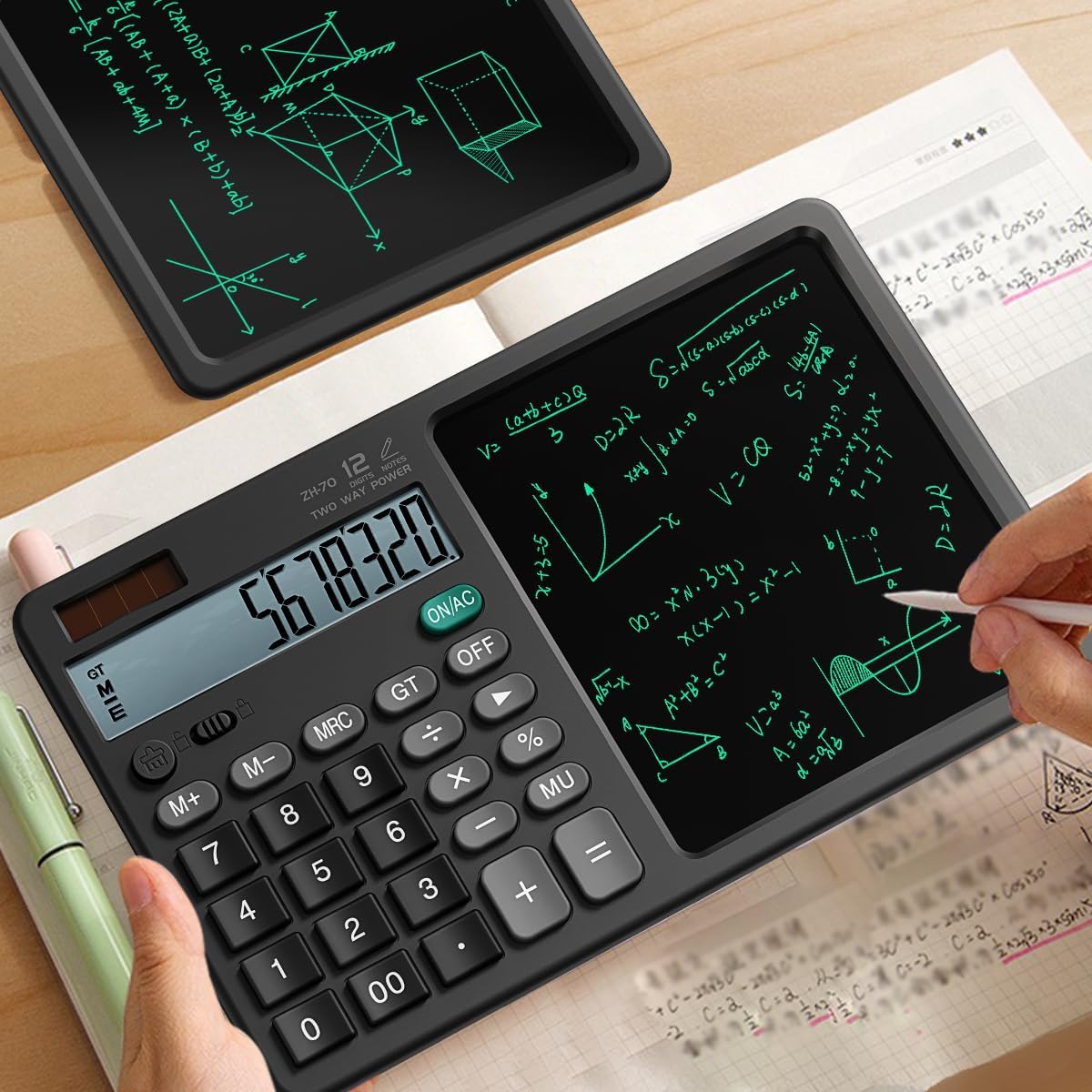 12-Digit Dual Power Calculator with LCD Writing Pad