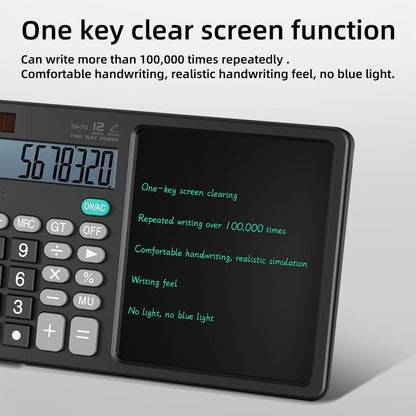 12-Digit Dual Power Calculator with LCD Writing Pad