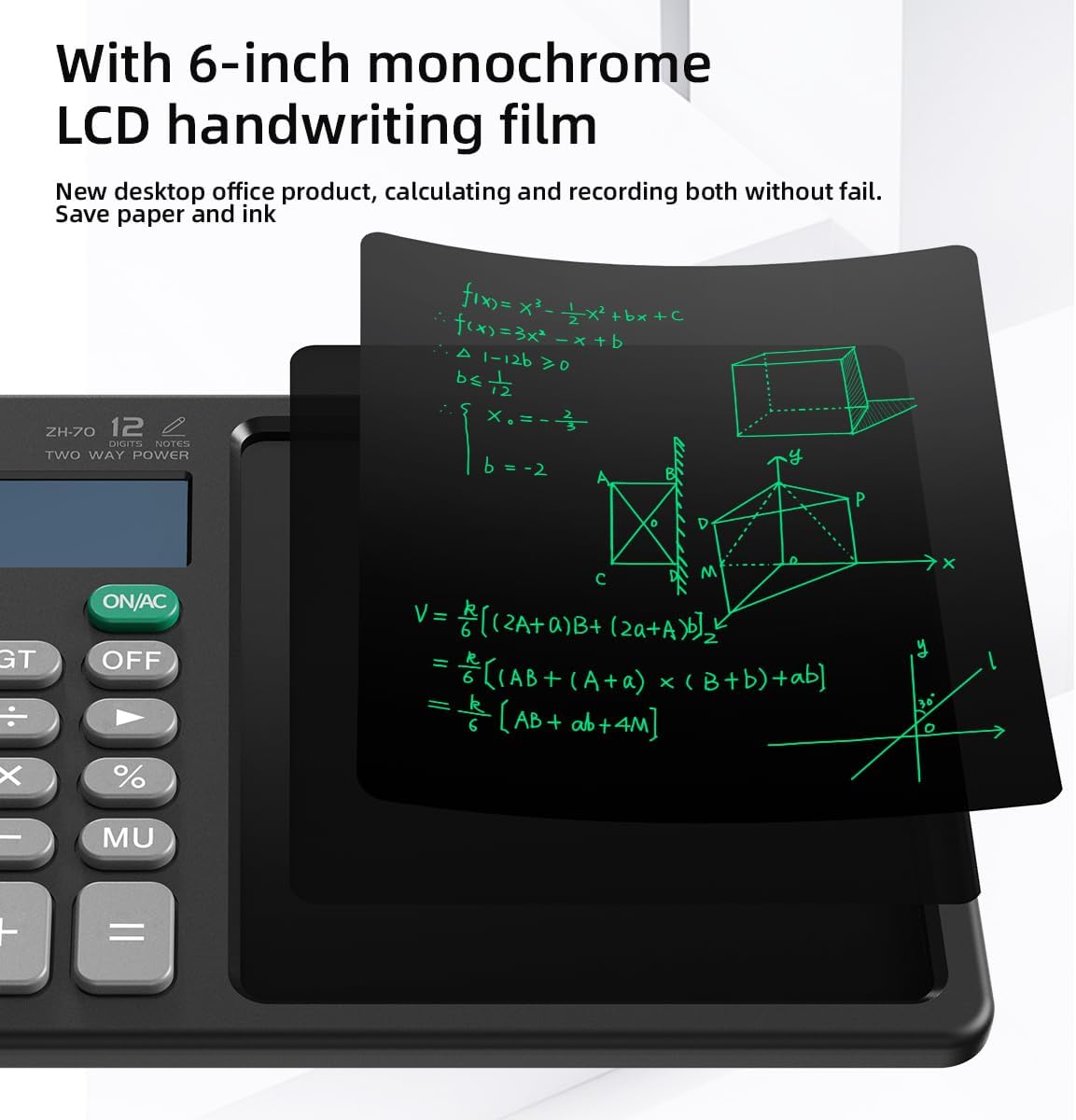 12-Digit Dual Power Calculator with LCD Writing Pad