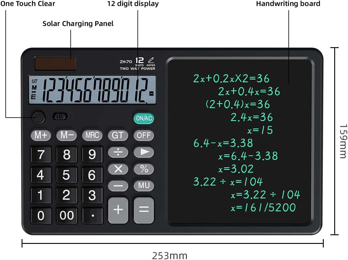 12-Digit Dual Power Calculator with LCD Writing Pad