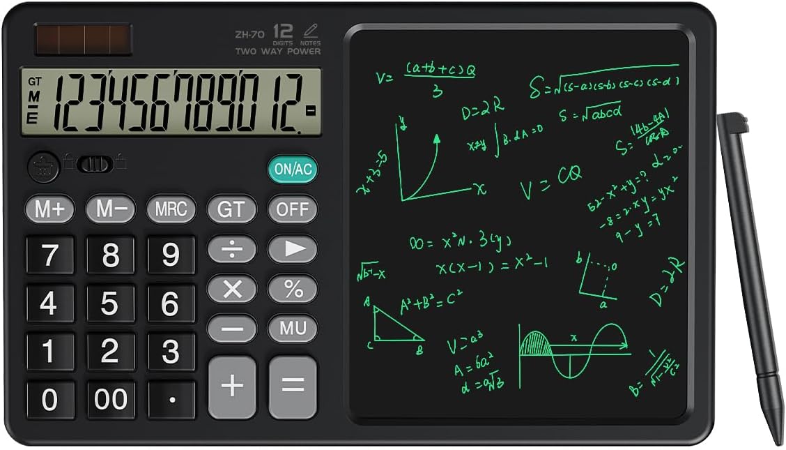 12-Digit Dual Power Calculator with LCD Writing Pad