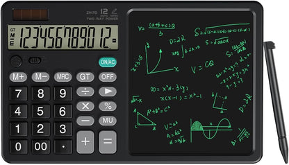 12-Digit Dual Power Calculator with LCD Writing Pad