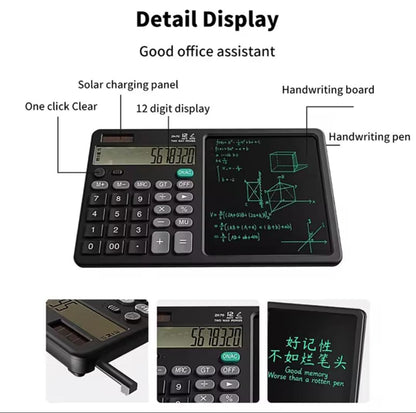 12-Digit Dual Power Calculator with LCD Writing Pad