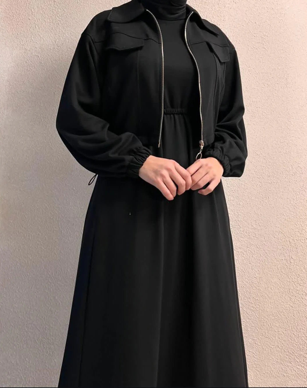 2 Pcs Winter Outfit Long Frock With Upper Fleece Jacket