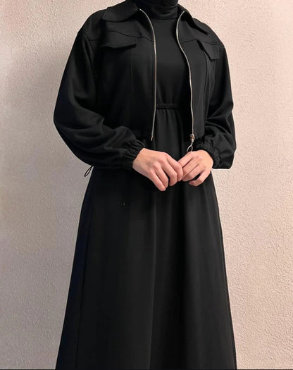 2 Pcs Winter Outfit Long Frock With Upper Fleece Jacket